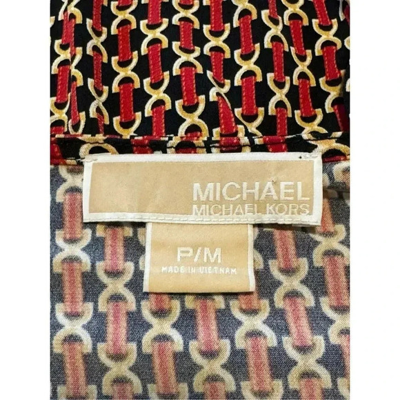 MICHAEL Michael Kors Petite Medium Red Multi Chain Print Faux Wrap Stretchy Top - Picture 4 of 6